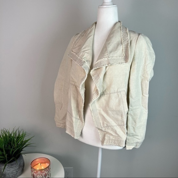 Lafayette 148 tan open front draped neck linen blend womens size small jacket - Picture 1 of 8